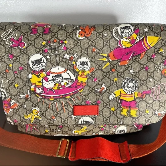 Gucci GG Supreme Monogram Space Cats Diaper Bag Orange - Picture 14 of 16